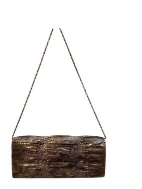 Jessica McClintock Metallic Bronze Faux Snakeskin Evening Clutch Bag